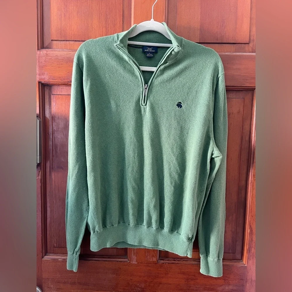 Brooks Brothers 346 Green Quarter Zip Sweater Linen Cotton Pullover Size L